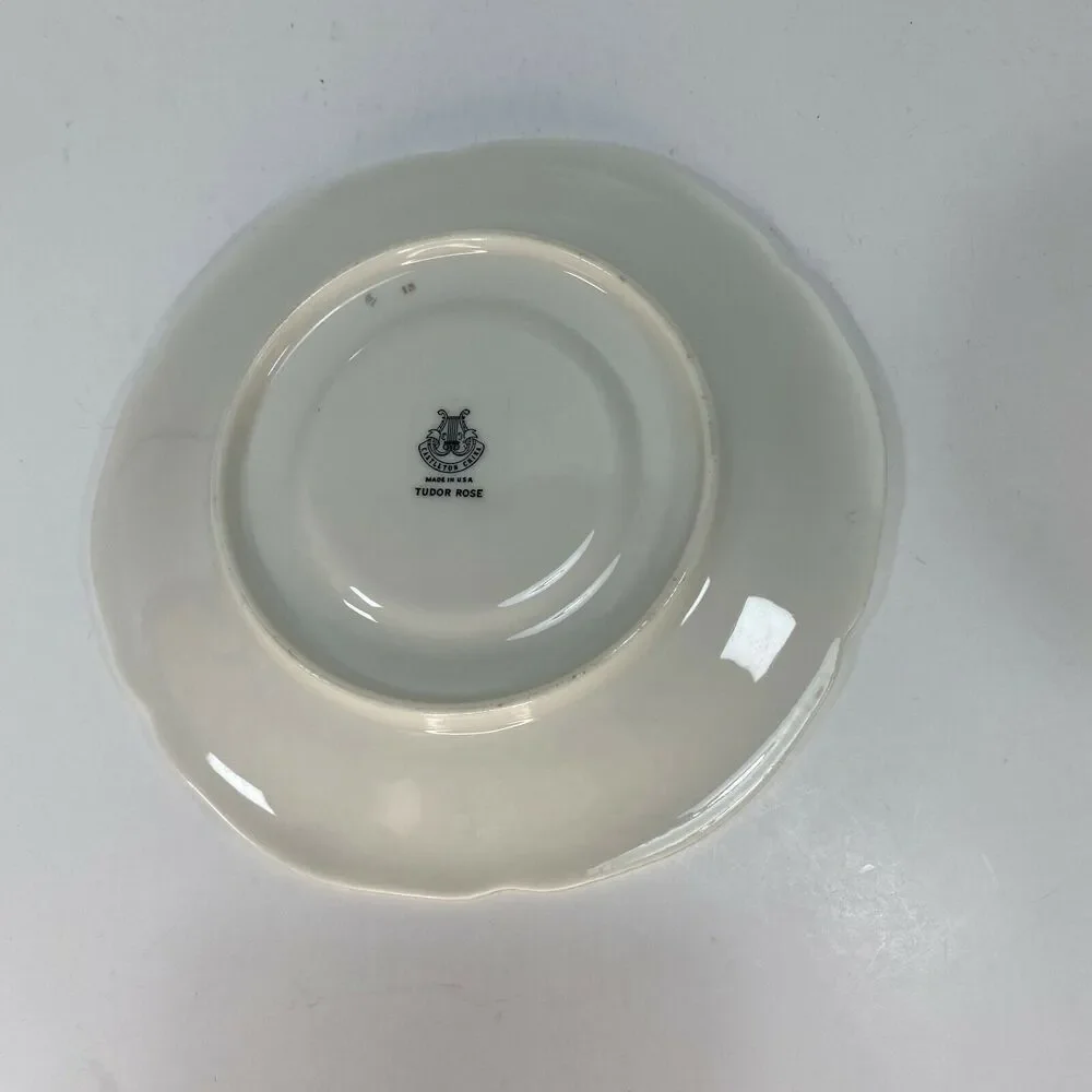 Vtg Castleton China Tudor Rose USA Tea Cup & Saucer Bone China Footed Cup Gray
